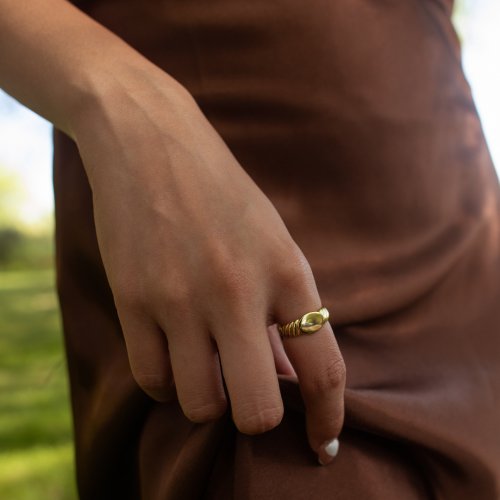 Sterling Silver Gold Vermeil Flat Oval Croissant Signet Ring